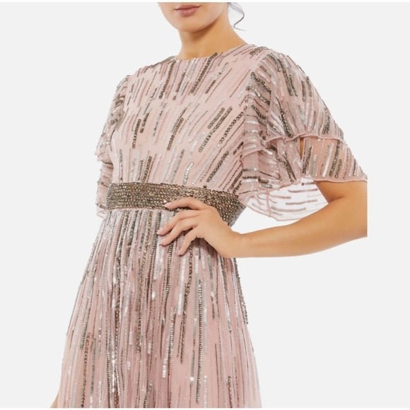 Mac Duggal Embellished Full Length Layered Sleeve Gown Dress Rose Pink SZ 8 NWT - Picture 2 of 13